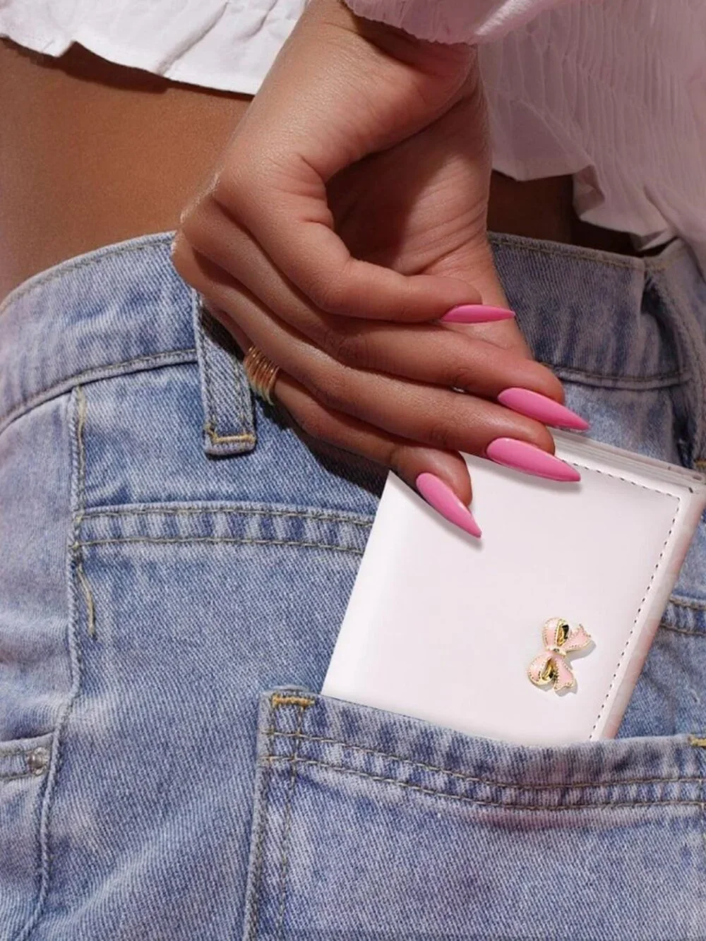 New‎ Bow Small Wallet Pink Aesthetic w Card Slots ID Window Cute Fashion Classy
